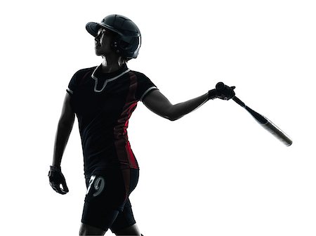 simsearch:400-08114605,k - one woman playing softball players in silhouette isolated on white background Stockbilder - Microstock & Abonnement, Bildnummer: 400-08335571