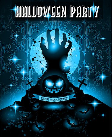 Halloween Night Event Flyer Party template with Space for text. Ideal For Horror themed parties, Clubs Posters, Music events and Discotheque flyers. Stock Photo - Budget Royalty-Free & Subscription, Code: 400-08335717