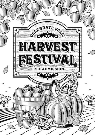 simsearch:400-08776231,k - Harvest festival poster in woodcut style. Editable black and white vector illustration with clipping mask. Stockbilder - Microstock & Abonnement, Bildnummer: 400-08335934