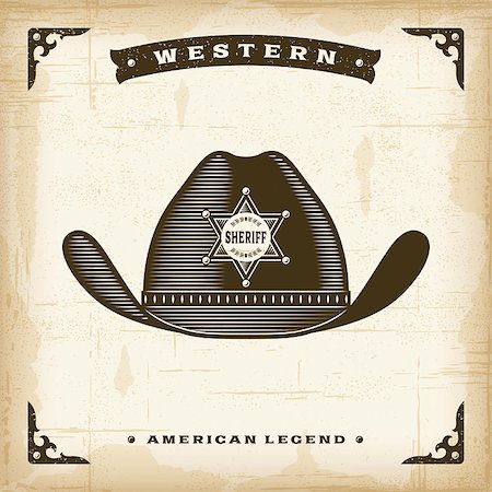 simsearch:400-08157148,k - Vintage western sheriff hat in woodcut style. Editable EPS10 vector illustration. Stock Photo - Budget Royalty-Free & Subscription, Code: 400-08335946