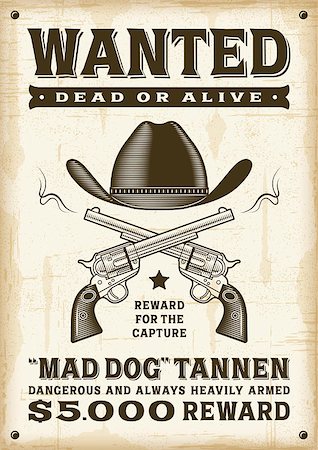 Vintage western wanted poster in woodcut style. Editable EPS10 vector illustration. Stock Photo - Budget Royalty-Free & Subscription, Code: 400-08335947