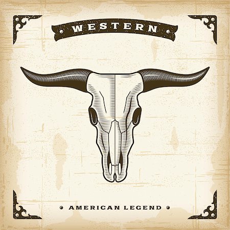 skull western - Vintage western bull skull in woodcut style. Editable EPS10 vector illustration. Stock Photo - Budget Royalty-Free & Subscription, Code: 400-08335941