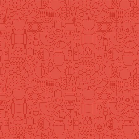 simsearch:400-09080023,k - Thin Holiday Line Jewish New Year Red Seamless Pattern. Vector Rosh Hashanah Design and Seamless Background in Trendy Modern Line Style. Thin Outline Art. Israel Judaism Religion Stock Photo - Budget Royalty-Free & Subscription, Code: 400-08336105