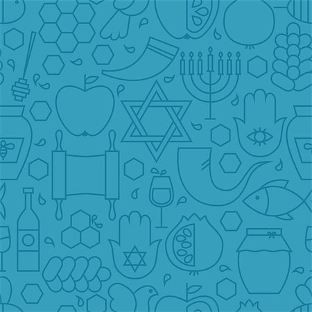 simsearch:400-09080023,k - Thin Line Holiday Rosh Hashanah Blue Seamless Pattern. Vector Jewish New Year Design and Seamless Background in Trendy Modern Line Style. Thin Outline Art. Israel Judaism Religion Stock Photo - Budget Royalty-Free & Subscription, Code: 400-08336114