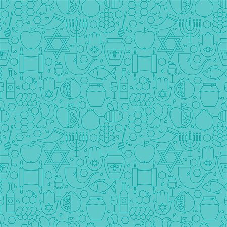 simsearch:400-09080023,k - Thin Line Jewish New Year Holiday Seamless Blue Pattern. Vector Rosh Hashanah Design and Seamless Background in Trendy Modern Line Style. Thin Outline Art. Israel Judaism Religion Foto de stock - Royalty-Free Super Valor e Assinatura, Número: 400-08336117