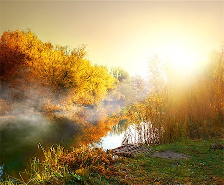doca seca - Fog over river in forest in the autumn Foto de stock - Royalty-Free Super Valor e Assinatura, Número: 400-08336123