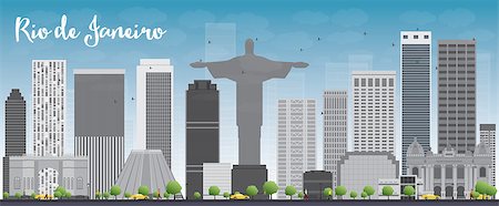 simsearch:400-08294311,k - Rio de Janeiro skyline with grey buildings and blue sky. Vector illustration Foto de stock - Super Valor sin royalties y Suscripción, Código: 400-08336131