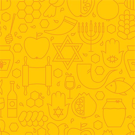 simsearch:400-09080023,k - Thin Rosh Hashanah Line Holiday Seamless Yellow Pattern. Vector Jewish New Year Design and Seamless Background in Trendy Modern Line Style. Thin Outline Art. Israel Judaism Religion Stock Photo - Budget Royalty-Free & Subscription, Code: 400-08336143
