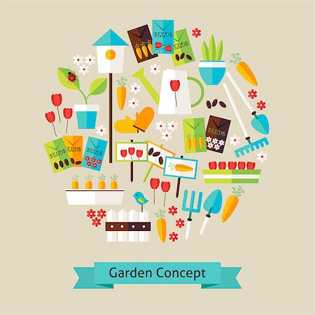 simsearch:400-08192038,k - Vector Flat Style Nature Gardening and Environment Objects Concept. Flat Design Vector Illustration. Collection of Spring Season Garden Equipment Colorful Objects. Set of Plants and Flowers Items. Stockbilder - Microstock & Abonnement, Bildnummer: 400-08336166