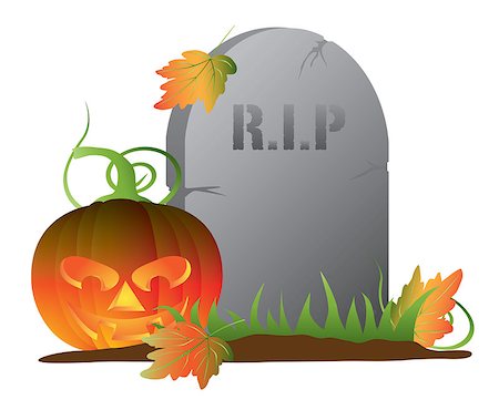 simsearch:400-06391236,k - Halloween Jack-O-Lantern Pumpkin Sitting by Tombstone Isolated on White Background Illustration Fotografie stock - Microstock e Abbonamento, Codice: 400-08336243