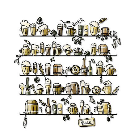 Shelves with beer, sketch for your design. Vector illustration Stock Photo - Budget Royalty-Free & Subscription, Code: 400-08336449