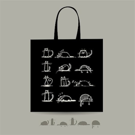 Shopping bag with cats for your design. Vector illustration Stock Photo - Budget Royalty-Free & Subscription, Code: 400-08336454