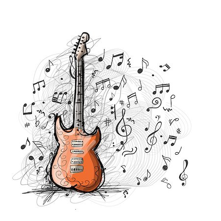 simsearch:400-06629007,k - Art sketch of guitar for your design. Vector illustration Stock Photo - Budget Royalty-Free & Subscription, Code: 400-08336695