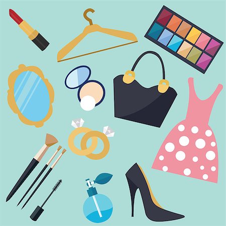 simsearch:400-07219167,k - girl stuff woman things fashion vector object icon set vector Stock Photo - Budget Royalty-Free & Subscription, Code: 400-08336690