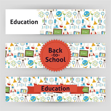 education pattern background - Education School and Science Template Banners Set. Modern Flat Style Design Vector Illustration of Brand Identity for Knowledge Chemistry Biology Physics Astronomy and Research Promotion. Colorful Pattern for Advertising Stock Photo - Budget Royalty-Free & Subscription, Code: 400-08336768