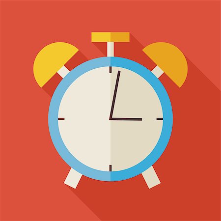 Flat Alarm Clock Illustration with long Shadow. Business Office Workplace Vector Illustration. Office Life Interior Workspace Object. Time Management. School and Education Stock Photo - Budget Royalty-Free & Subscription, Code: 400-08336772