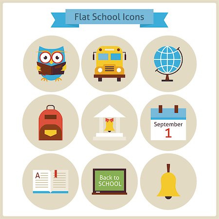 simsearch:400-08628684,k - Flat Back to School and Science Icons Set. Flat Styled Vector Illustrations. Back to School. Science and Education Set. Collection of Circle Icons Foto de stock - Super Valor sin royalties y Suscripción, Código: 400-08336792