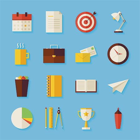 simsearch:400-08041191,k - Business and Office Objects Set with Shadow. Flat Styled Vector Illustrations. Back to School. Science and Education Set. Success and leadership. Collection of Objects over Blue Background Stock Photo - Budget Royalty-Free & Subscription, Code: 400-08336809