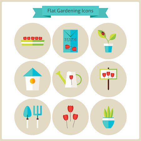 simsearch:400-08192038,k - Flat Gardening and Flowers Icons Set. Flowers and Vegetables. Agriculture Vector Illustration. Collection of Nature Garden Colorful Circle Icons. Stockbilder - Microstock & Abonnement, Bildnummer: 400-08336839
