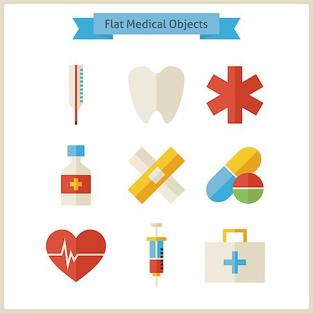 Flat Medical Objects Set. Vector Illustration. Collection of Healthcare and Medicine Objects Isolated over white. Healthy Lifestyle and Hospital Stock Photo - Budget Royalty-Free & Subscription, Code: 400-08336877