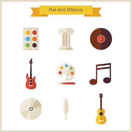 Flat School Arts and Music Objects Set. Back to School. Science and Education Set. Collection of School and University Objects isolated over white. Drawing Paint and Music Stock Photo - Budget Royalty-Free & Subscription, Code: 400-08336884