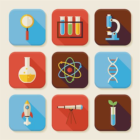 science data analysis - Flat Science and Education Squared App Icons Set.  Flat Style Vector Illustrations. Back to School. Chemistry Biology Physics Astronomy and Research. Collection of Square Rectangular Shape Application Colorful Icons with Long Shadow Stock Photo - Budget Royalty-Free & Subscription, Code: 400-08336914