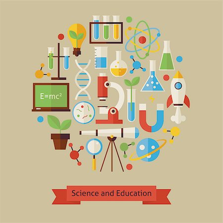 education abstract - Vector Flat Style Science and Education Objects Concept. Flat Design Vector Illustration. Collection of Chemistry Biology Astronomy Physics and Research Colorful Objects. Set of Back to School Items. Stock Photo - Budget Royalty-Free & Subscription, Code: 400-08336928