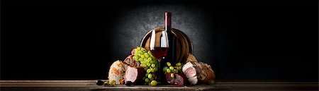 Composition with wine and food on a black background Stock Photo - Budget Royalty-Free & Subscription, Code: 400-08336993