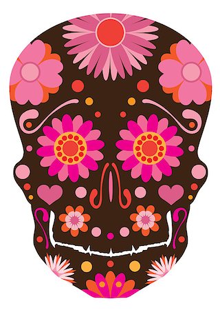 Mexican Skull Art for Halloween and Dia de Los Muertos Isolated on White Background Color Illustration Stock Photo - Budget Royalty-Free & Subscription, Code: 400-08337065