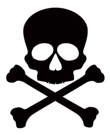 Skull with Crossbones Black and White Isolated on White Background Illustration Stock Photo - Budget Royalty-Free & Subscription, Code: 400-08337063