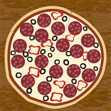 simsearch:400-04539943,k - Salami pizza on wooden table background Stockbilder - Microstock & Abonnement, Bildnummer: 400-08337258