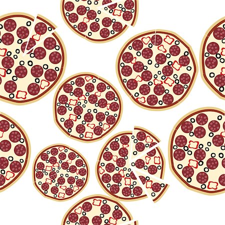 pizza white background overhead - Seamless of sliced fresh salami pizza over white background Photographie de stock - Aubaine LD & Abonnement, Code: 400-08337263