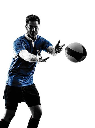 one caucasian rugby man player  in studio  silhouette isolated on white background Foto de stock - Super Valor sin royalties y Suscripción, Código: 400-08337388