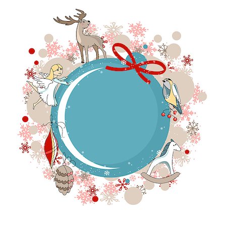 Round blue frame with Christmas decor on white Foto de stock - Super Valor sin royalties y Suscripción, Código: 400-08337589