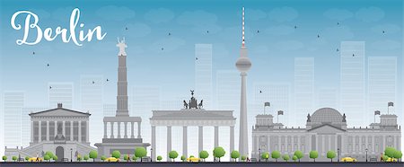 simsearch:400-07034340,k - Berlin skyline with grey building and blue sky. Vector illustration Foto de stock - Royalty-Free Super Valor e Assinatura, Número: 400-08337604