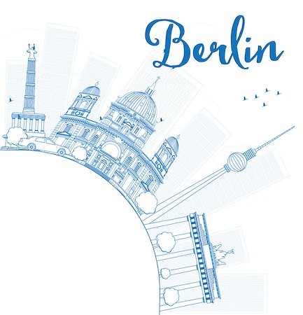 european city outline - Berlin skyline with blue building and copy space. Vector illustration Stock Photo - Budget Royalty-Free & Subscription, Code: 400-08337606
