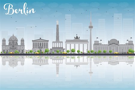 Berlin skyline with grey building, blue sky and reflections. Vector illustration Stock Photo - Budget Royalty-Free & Subscription, Code: 400-08337608