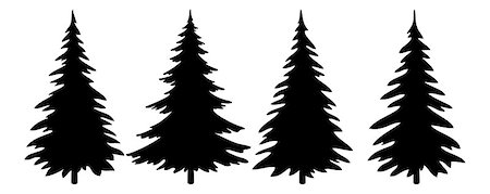 Christmas Trees Set, Black Pictogram Isolated on White Background, Winter Holiday Symbols. Foto de stock - Super Valor sin royalties y Suscripción, Código: 400-08337616