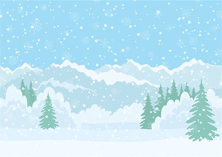 simsearch:400-06412616,k - Seamless Horizontal Background, Christmas Holiday Landscape with Snowy Sky, Fir Trees, Snowdrifts and Far Mountains in the Distance Photographie de stock - Aubaine LD & Abonnement, Code: 400-08337610