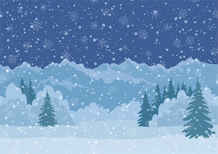 simsearch:400-06412616,k - Seamless Horizontal Background, Christmas Holiday Landscape with Night Snowy Sky, Fir Trees, Snowdrifts and Far Mountains in the Distance Photographie de stock - Aubaine LD & Abonnement, Code: 400-08337611