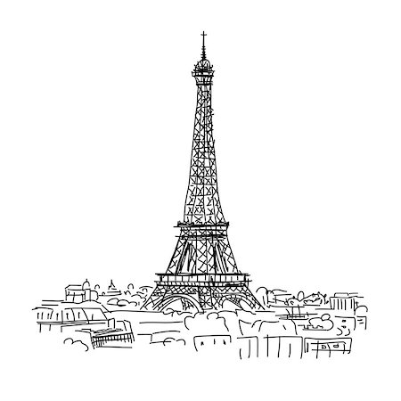 european city outline - Paris,cityscape with Eifel Tower. Sketch for your design Stock Photo - Budget Royalty-Free & Subscription, Code: 400-08337628