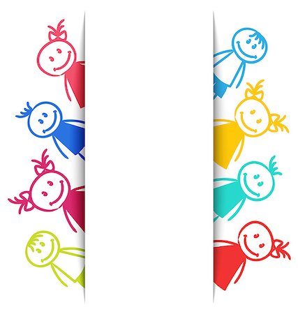 simsearch:400-06747489,k - Illustration Hand-drawn Smiling Colorful Girls and Boys, Copy Space for Your Text - Vector Stock Photo - Budget Royalty-Free & Subscription, Code: 400-08337798