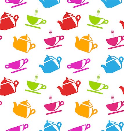 simsearch:400-08788125,k - Illustration Seamless Texture with Teapots and Teacups, Colorful Wallpaper  - Vector Stock Photo - Budget Royalty-Free & Subscription, Code: 400-08337815