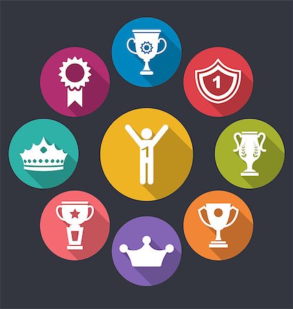 simsearch:622-02047094,k - Illustration Flat Icons Set of Rewards and Trophy Signs, Long Shadow Design - Vector Stock Photo - Budget Royalty-Free & Subscription, Code: 400-08337863