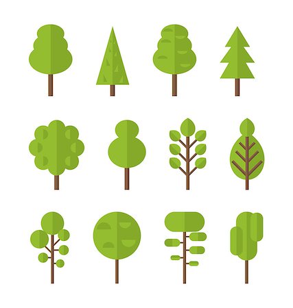 simsearch:859-03035876,k - Collection set flat icons tree, pine, oak, spruce, fir, garden bush isolated on white - vector Photographie de stock - Aubaine LD & Abonnement, Code: 400-08337871