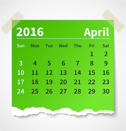 Calendar april 2016 colorful torn paper. Vector illustration Stock Photo - Budget Royalty-Free & Subscription, Code: 400-08338189