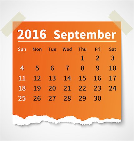 Calendar september 2016 colorful torn paper. Vector illustration Stock Photo - Budget Royalty-Free & Subscription, Code: 400-08338194