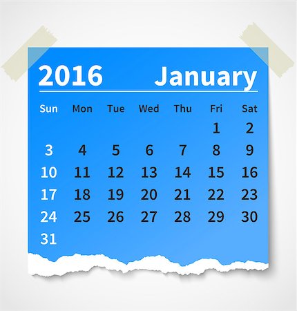 Calendar january 2016 colorful torn paper. Vector illustration Stock Photo - Budget Royalty-Free & Subscription, Code: 400-08338195