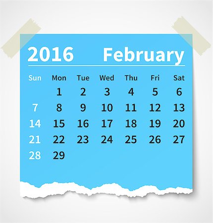 Calendar february 2016 colorful torn paper. Vector illustration Stock Photo - Budget Royalty-Free & Subscription, Code: 400-08338196
