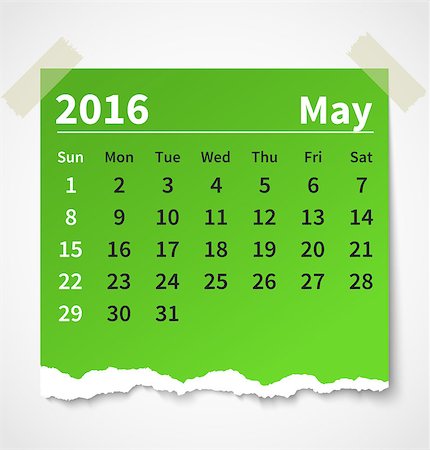 Calendar may 2016 colorful torn paper. Vector illustration Stock Photo - Budget Royalty-Free & Subscription, Code: 400-08338190